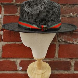 MEN'S BRUNO CAPELO VALENTINO COLLECTION STRAW FEDORA HAT FLAT WIDE 3" BRIM VA403